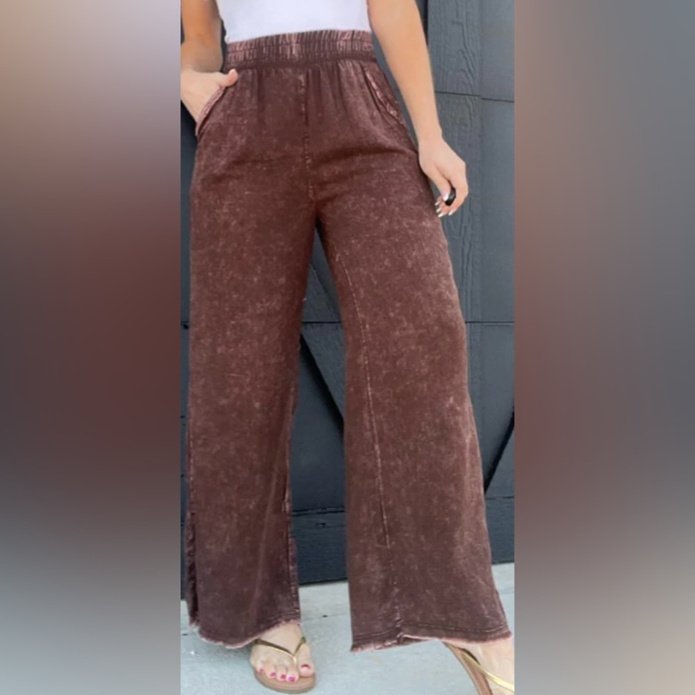 NWT Zenana Linen Blend Pants Size XL Ash Brown